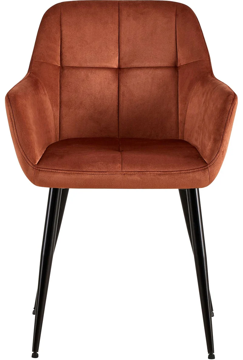 Chaise de salle à manger bureau coutures décoratives carrées en velours marron pieds en métal noir 10_0001900