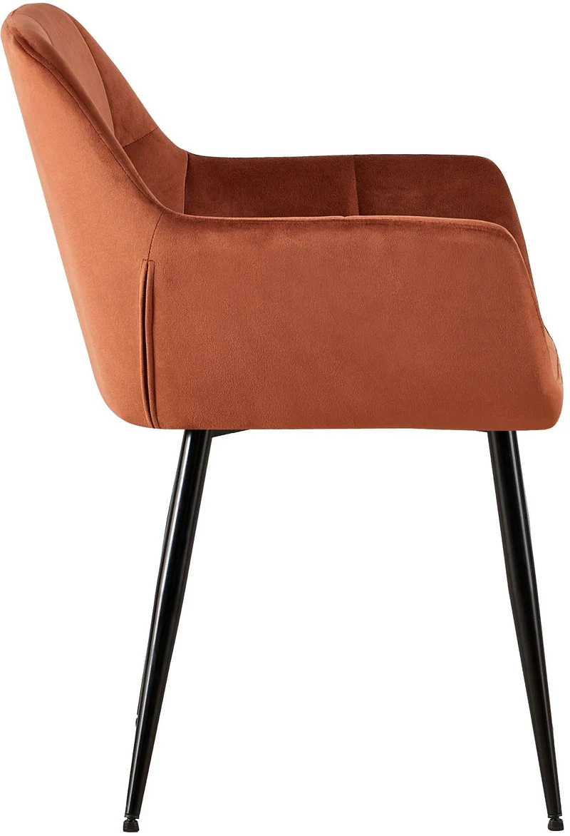 Chaise de salle à manger bureau coutures décoratives carrées en velours marron pieds en métal noir 10_0001900
