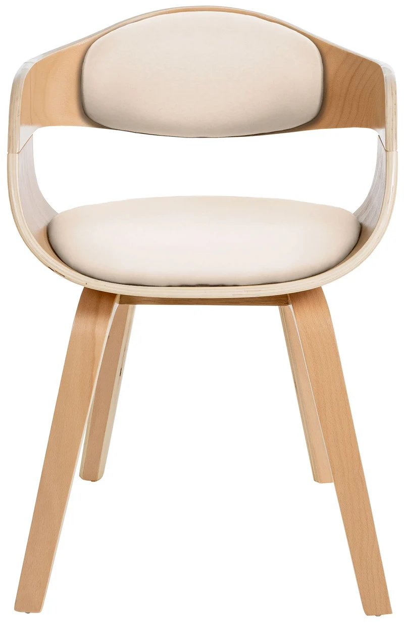 Chaise de bureau salle à manger visiteur design scandinave en bois clair et assise en PVC crème 10_0001907