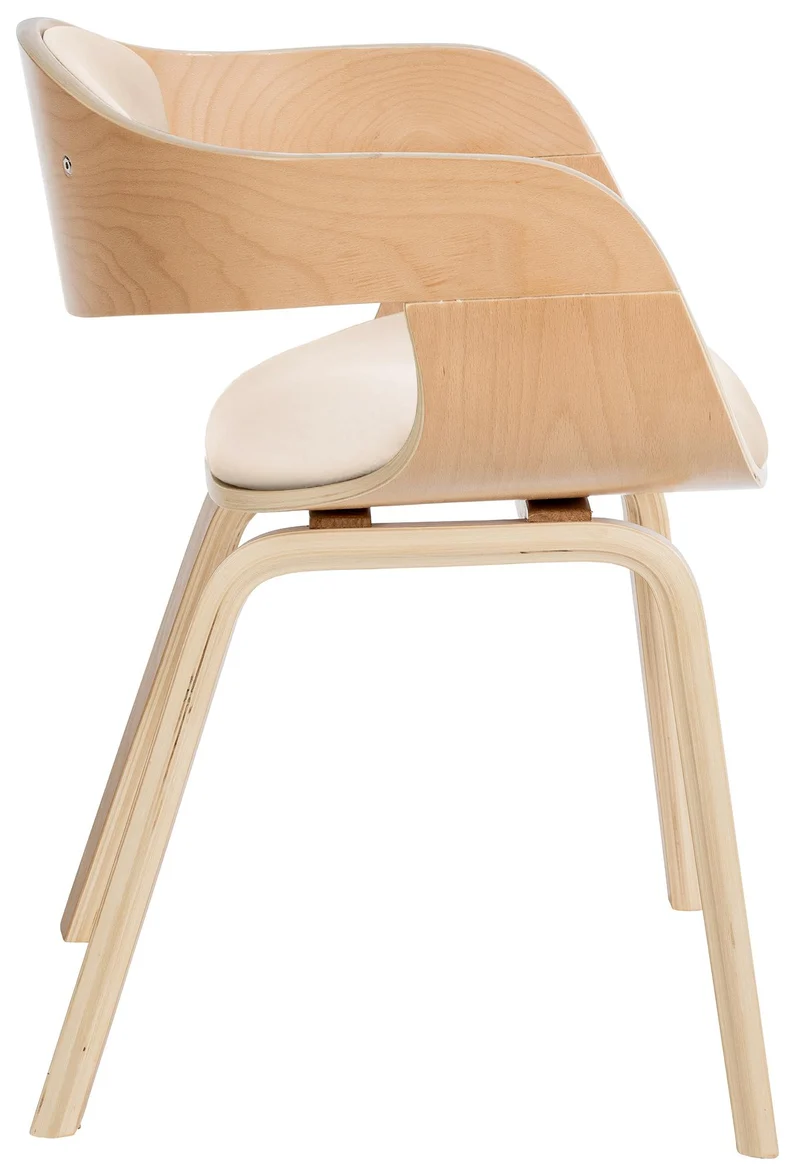 Chaise de bureau salle à manger visiteur design scandinave en bois clair et assise en PVC crème 10_0001907