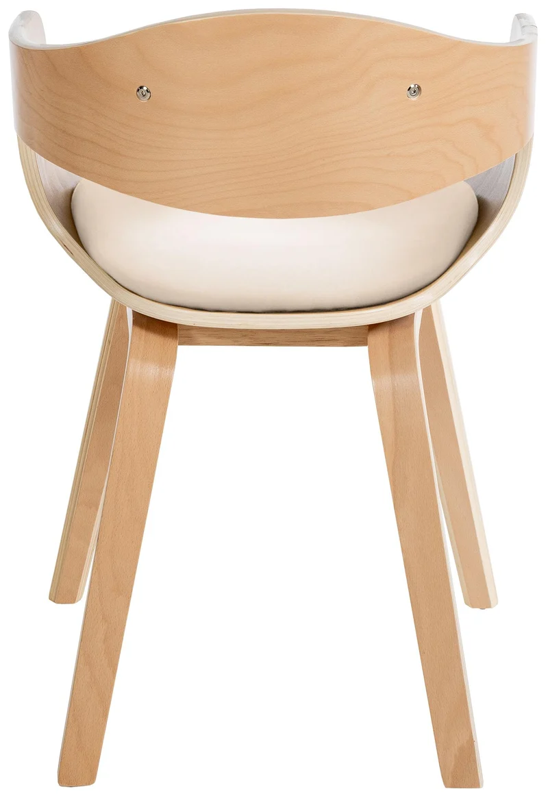 Chaise de bureau salle à manger visiteur design scandinave en bois clair et assise en PVC crème 10_0001907