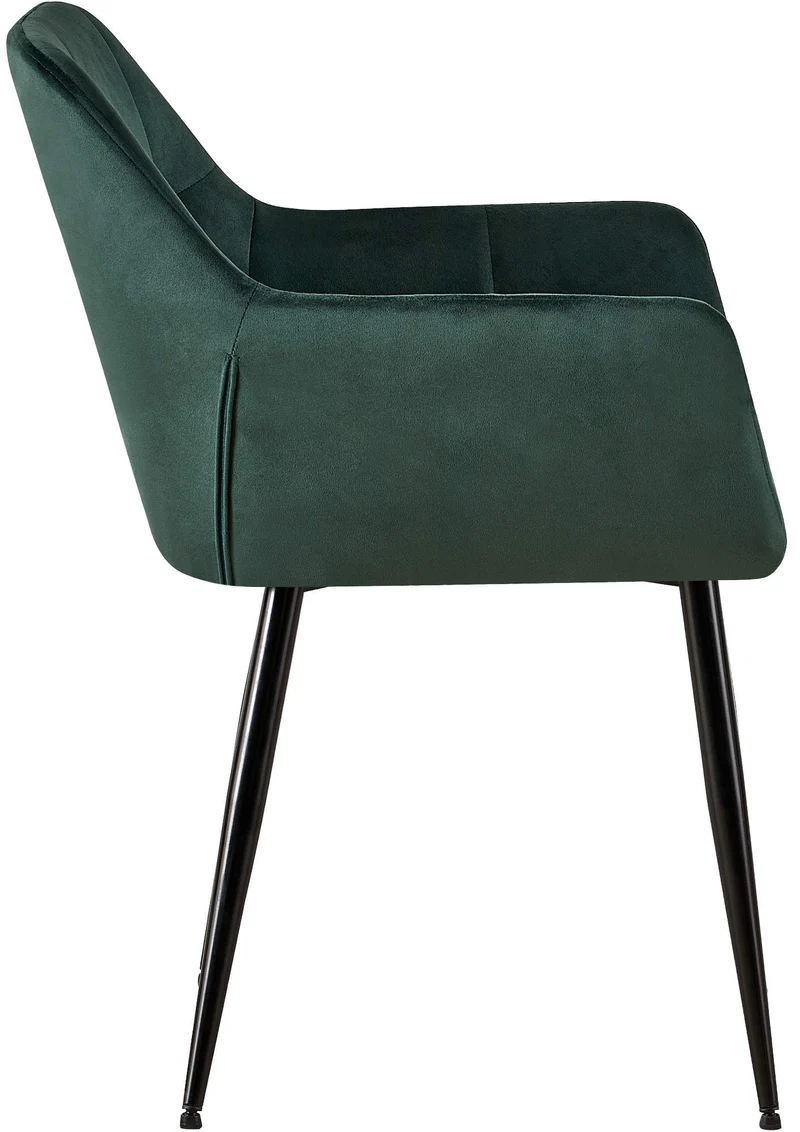 Chaise de salle à manger bureau coutures décoratives carrées en velours vert pieds en métal noir 10_0001899