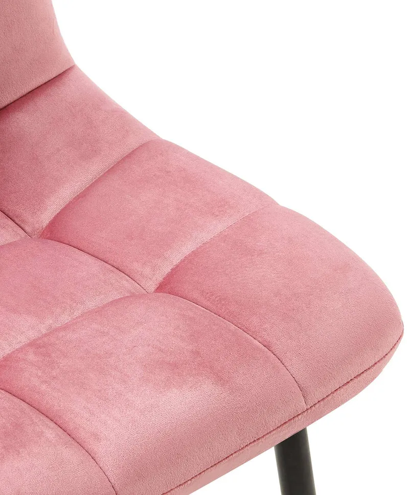 Lot de 4 chaises de salle à manger coutures forme carrées en tissu velours rose pieds en métal noir 10_0001799