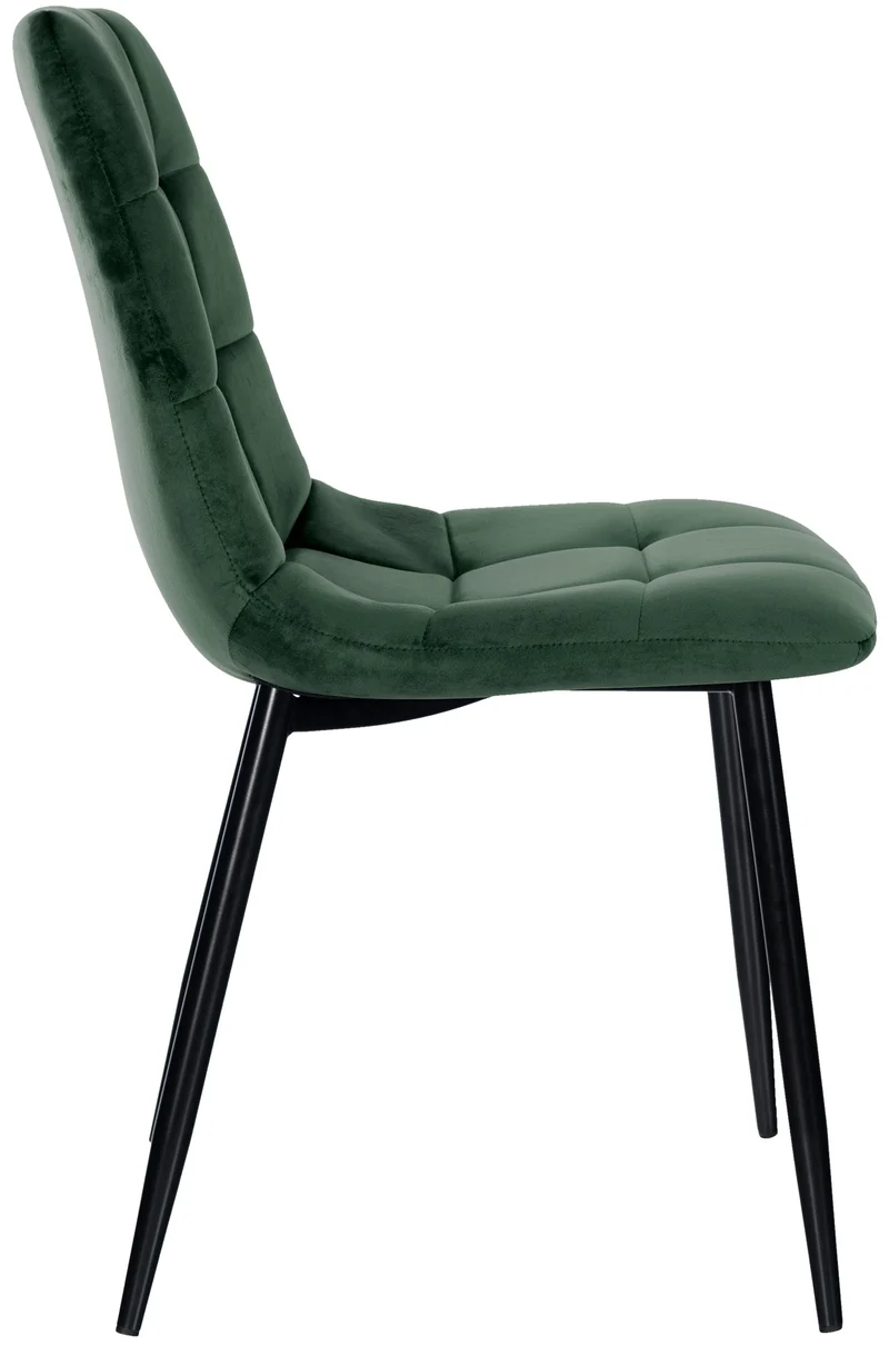 Lot de 4 chaises de salle à manger coutures forme carrées en tissu velours vert foncé pieds en métal noir 10_0001793