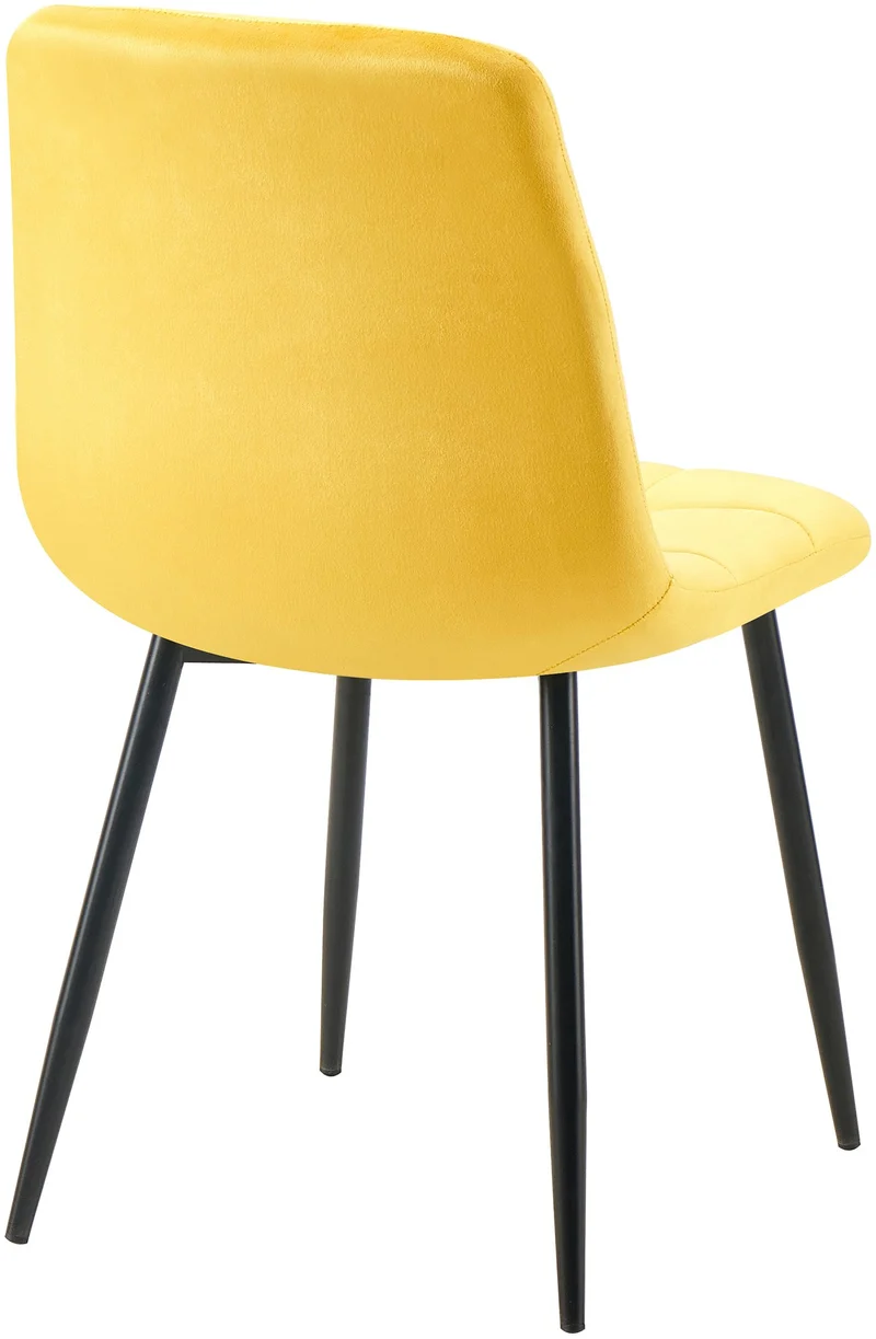 Lot de 4 chaises de salle à manger coutures forme carrées en tissu velours jaune pieds en métal noir 10_0001796