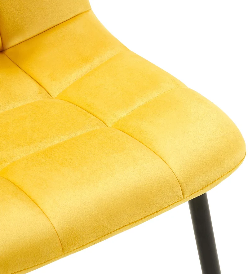 Lot de 4 chaises de salle à manger coutures forme carrées en tissu velours jaune pieds en métal noir 10_0001796