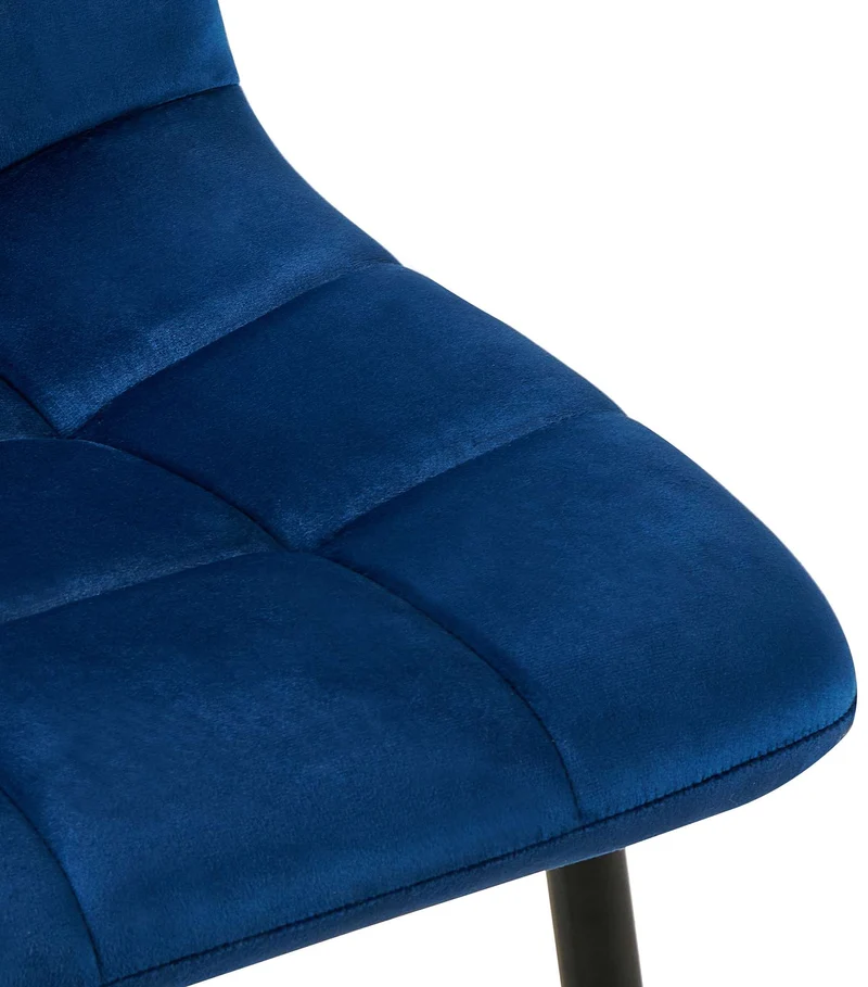 Lot de 4 chaises de salle à manger coutures forme carrées en tissu velours bleu foncé pieds en métal noir 10_0001795