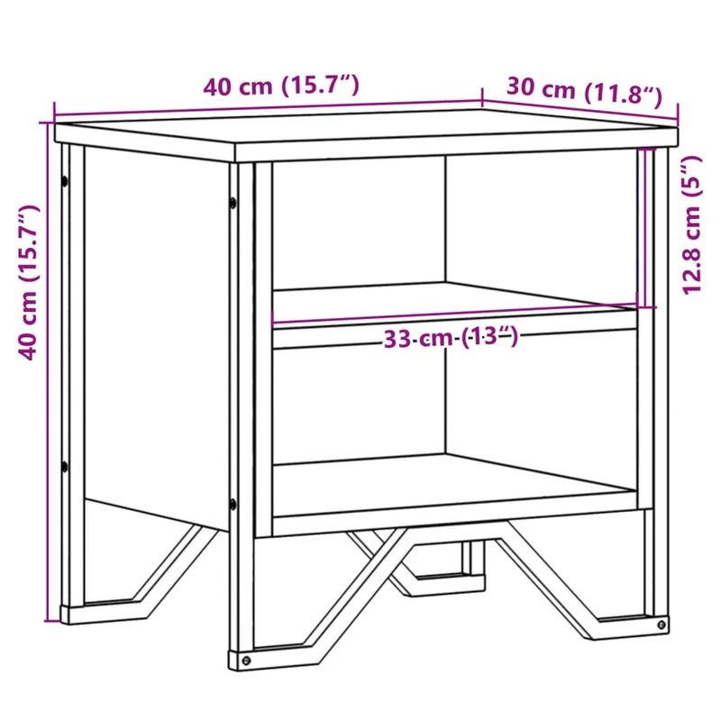 Table de chevet avec étagères 40 x 30 x 40 cm bois d'ingénierie gris DEC034600