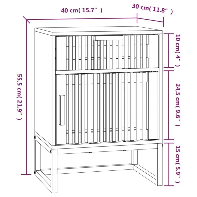 Table de chevet avec tiroir et compartiment avec porte 40 x 30 x 55,5 cm bois d’ingénierie et fer noir DEC034403