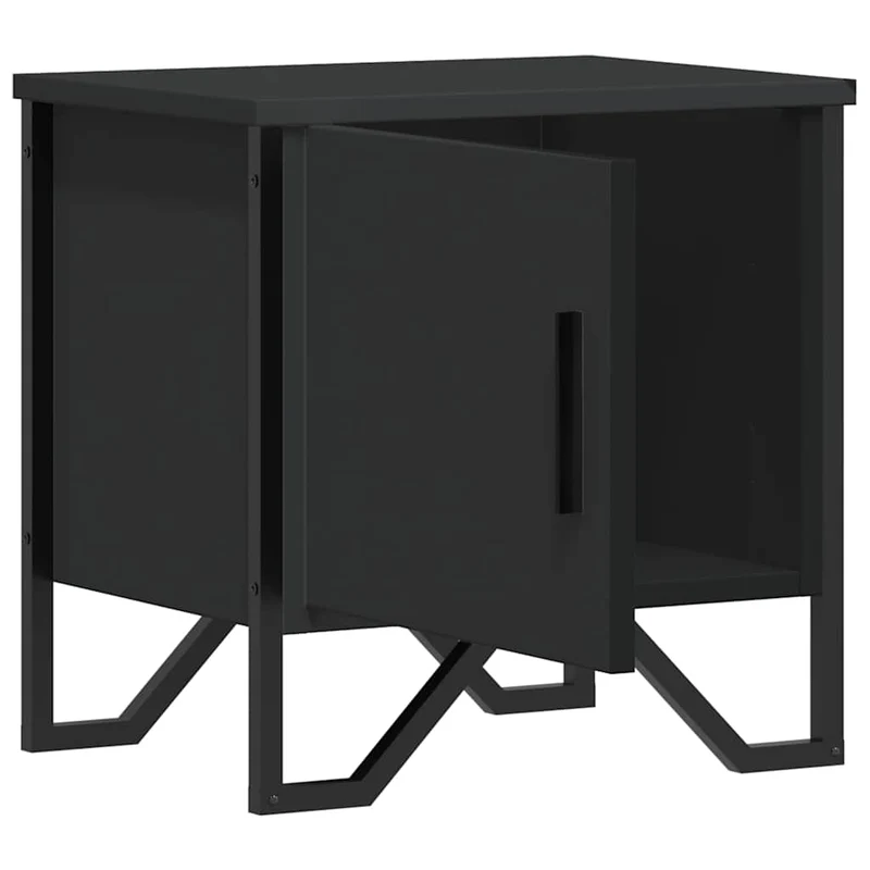 Table de chevet avec compartiment avec porte 40 x 30 x 40 cm aggloméré noir et métal DEC034384