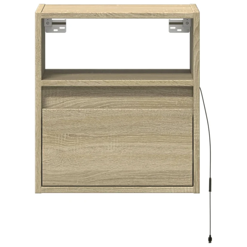 Table de chevet murale avec lumières LED avec tiroir 41 x 31 x 45 cm en bois d'ingénierie couleur chêne DEC034190