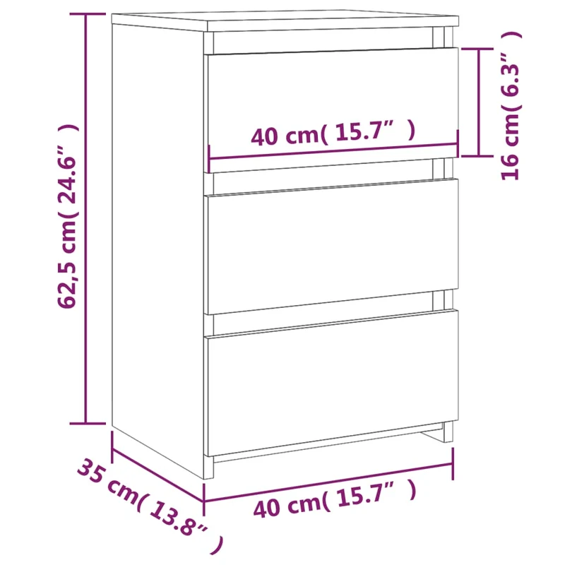 Table de chevet avec 3 tiroirs 40 x 35 x 62,5 cm bois d'ingénierie marron DEC033596