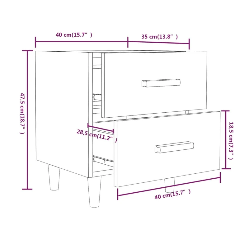 Table de chevet avec deux tiroirs 40 x 35 x 47,5 cm bois d'ingénierie marron DEC033567
