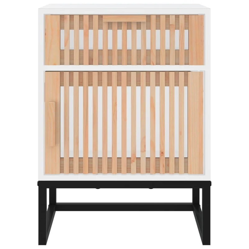 Table de chevet avec tiroir et compartiment avec porte 40 x 30 x 55,5 cm bois d’ingénierie blanc et fer DEC033342