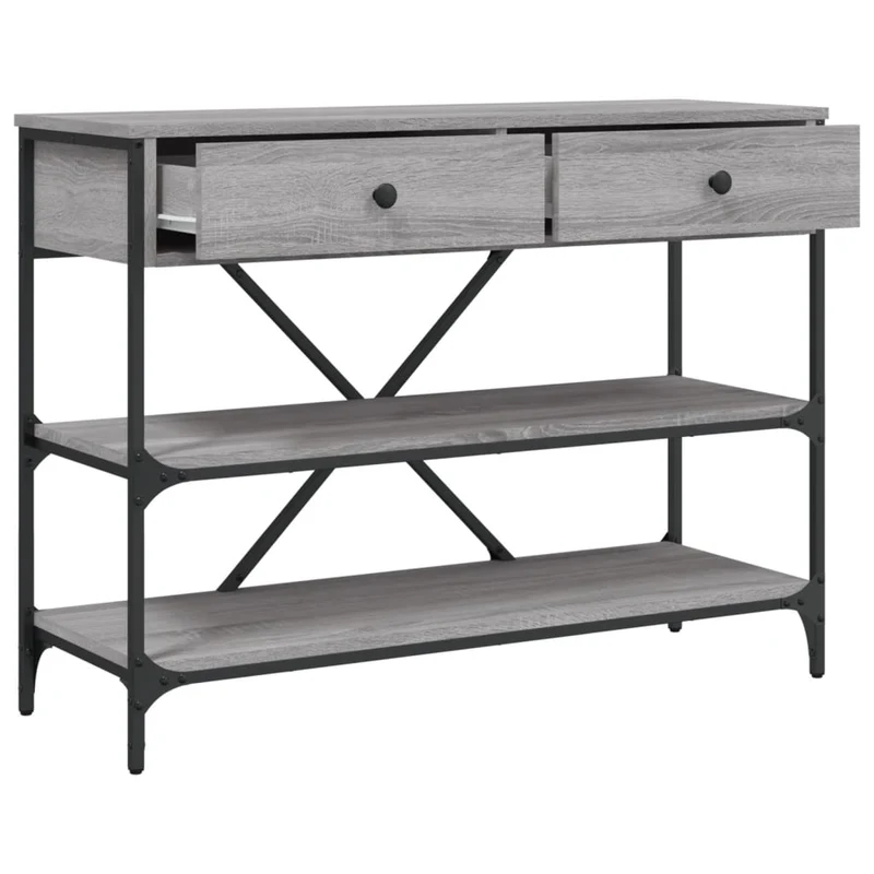 Table console avec tiroirs et étagères 100 x 34,5 x 75 cm en bois d'ingénierie gris DEC031636