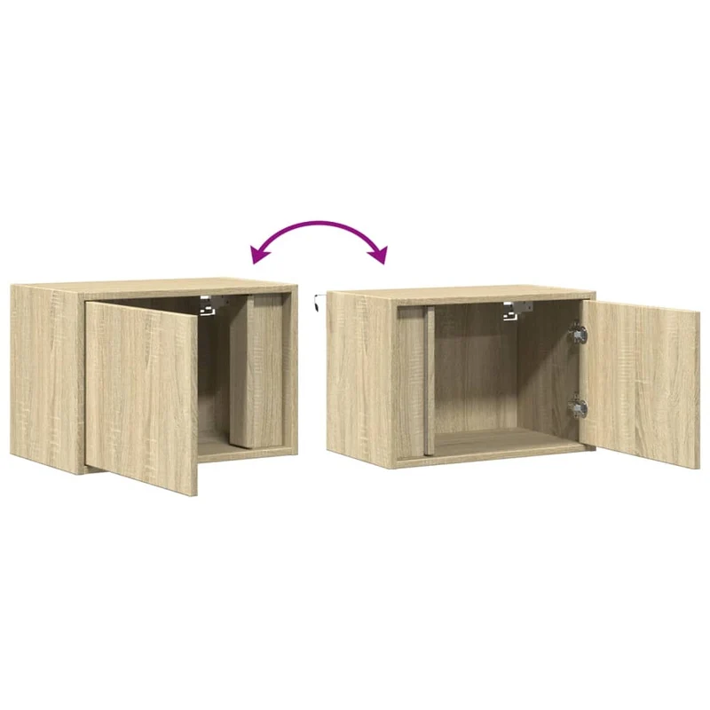 Table de chevet murale avec lumières LED et compartiment avec porte 50 x 31 x 35 cm en bois d'ingénierie couleur chêne DEC034192