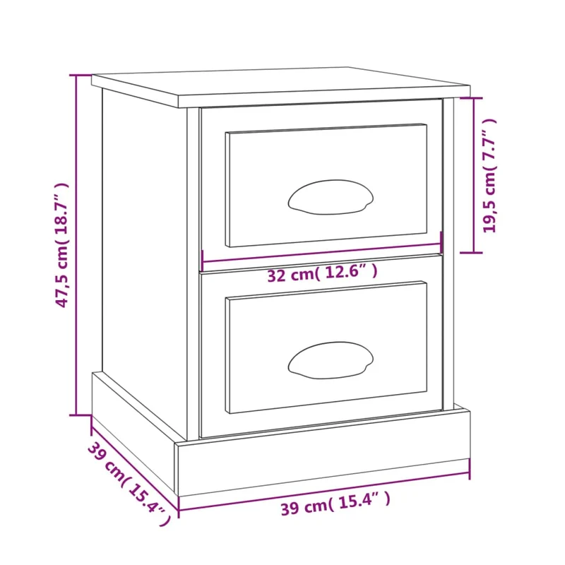 Table de chevet avec deux tiroirs 39 x 39 x 47,5 cm bois d’ingénierie blanc DEC033324