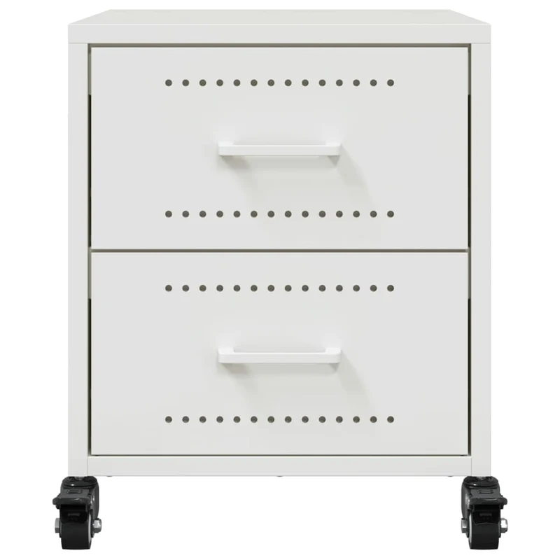 Table de chevet sur roulettes avec deux tiroirs 36 x 39 x 43,5 cm acier blanc DEC033303