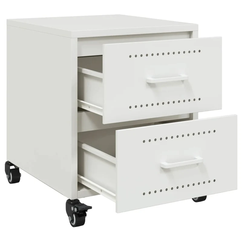 Table de chevet sur roulettes avec deux tiroirs 36 x 39 x 43,5 cm acier blanc DEC033303