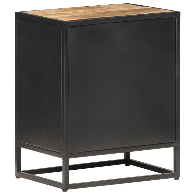 Table de chevet avec compartiment avec porte 40 x 30 x 50 cm bois de manguier canne et fer DEC032931