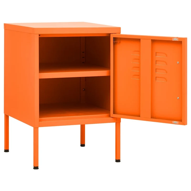 Table de chevet avec étagère réglable avec porte 35 x 35 x 51 cm acier orange DEC034553