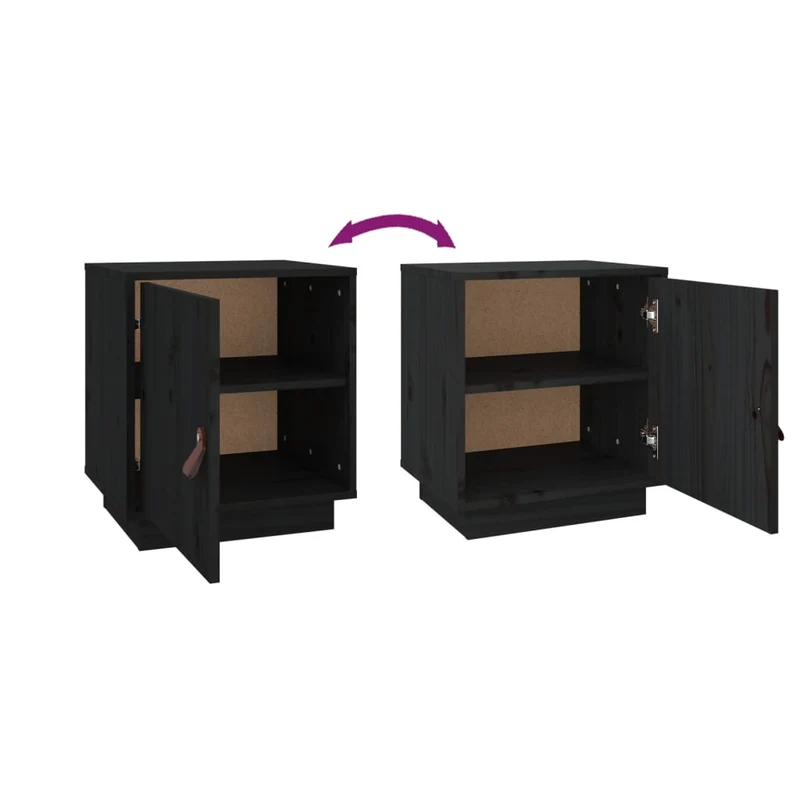 Table de chevet avec deux compartiments avec porte 40 x 34 x 45 cm bois de pin noir DEC034420