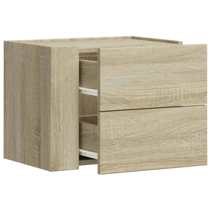 Table de chevet murale avec deux tiroirs 45 x 30 x 35 cm bois d'ingénierie couleur chêne DEC034287