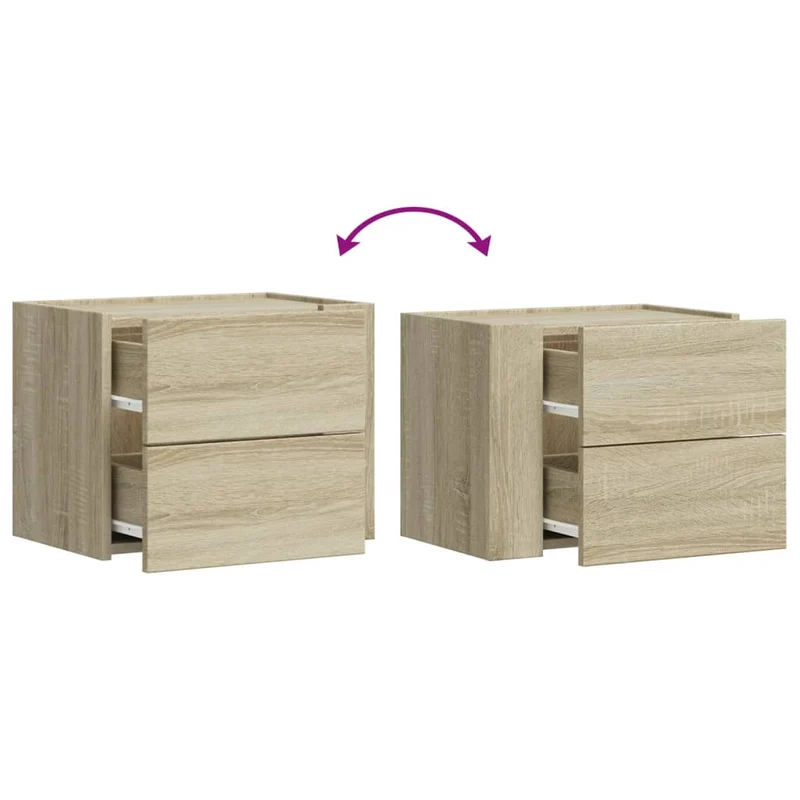 Table de chevet murale avec deux tiroirs 45 x 30 x 35 cm bois d'ingénierie couleur chêne DEC034287