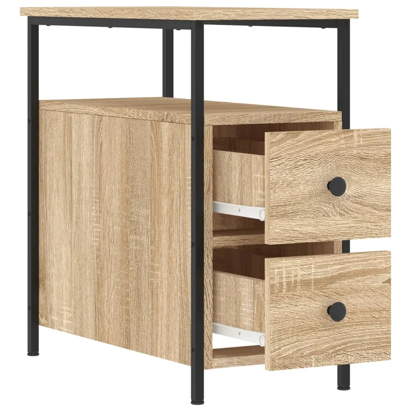 Table de chevet avec deux tiroirs et compartiment ouvert 30 x 60 x 60 cm bois d'ingénierie couleur chêne DEC033800