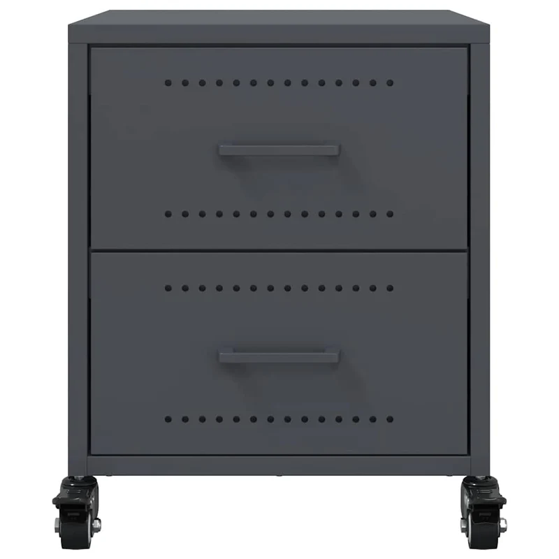 Table de chevet sur roulettes avec deux tiroirs 36 x 39 x 43,5 cm en acier anthracite DEC033095