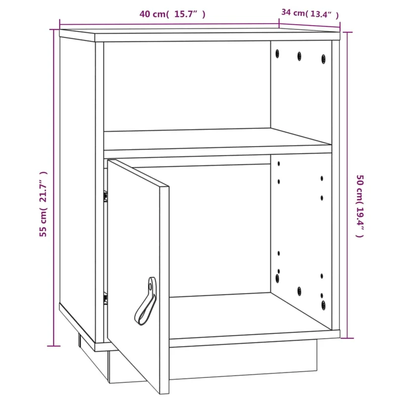 Table de chevet avec 2 compartiments et porte 40 x 34 x 55 cm bois de pin noir DEC034421