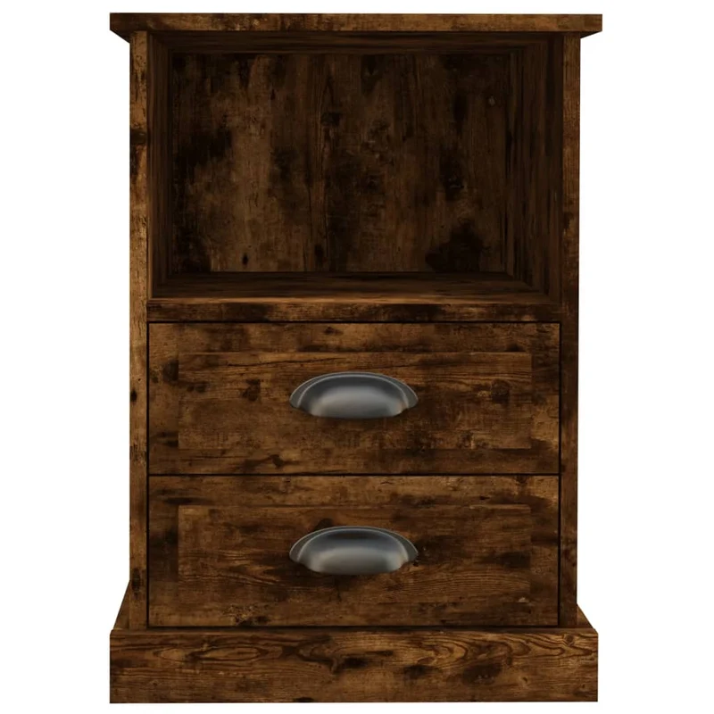 Table de chevet avec deux tiroirs et compartiment ouvert 43 x 36 x 60 cm bois d'ingénierie marron DEC033648