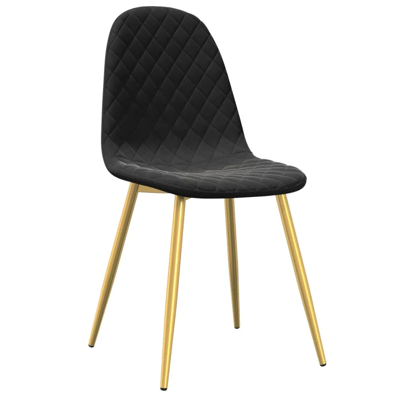 Set de 4 chaises de salle à manger avec coutures forme losange en tissu velours noir pieds fer doré DEC025647
