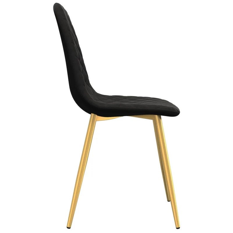 Set de 4 chaises de salle à manger avec coutures forme losange en tissu velours noir pieds fer doré DEC025647
