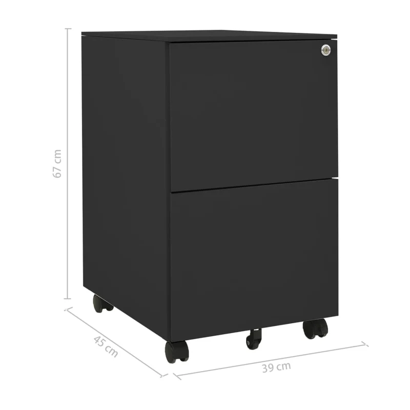 Caissons à tiroirs meuble de bureau sur roulettes 2 tiroirs 39 x 45 x 67 cm acier anthracite DEC024559