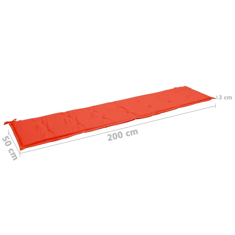Coussin de banc de jardin résistant à l'eau 200 x 50 x 3 cm 100 % polyester rouge DEC021738