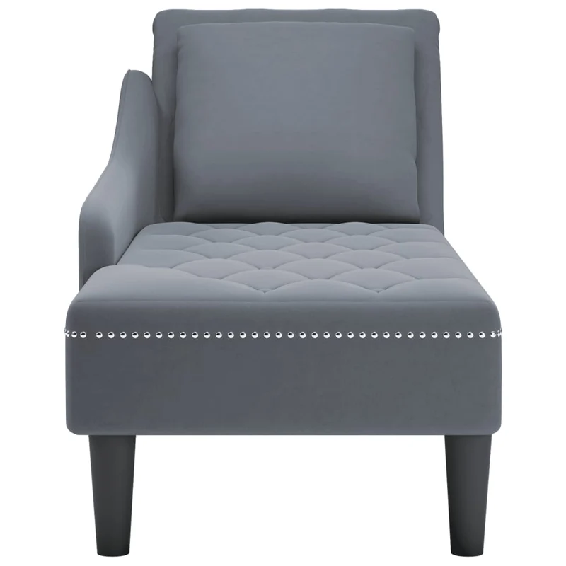Méridienne chaise longue canapé pour intérieur et coussin et accoudoir droit en velours gris foncé DEC026266