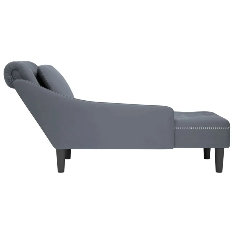 Méridienne chaise longue canapé pour intérieur et coussin et accoudoir droit en velours gris foncé DEC026266