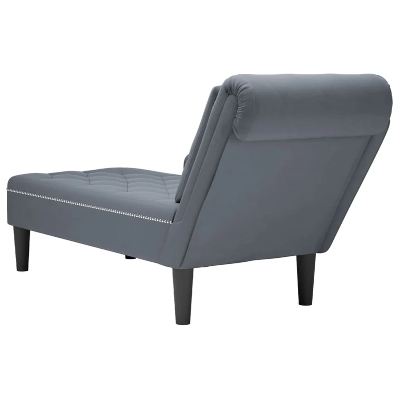 Méridienne chaise longue canapé pour intérieur et coussin et accoudoir droit en velours gris foncé DEC026266