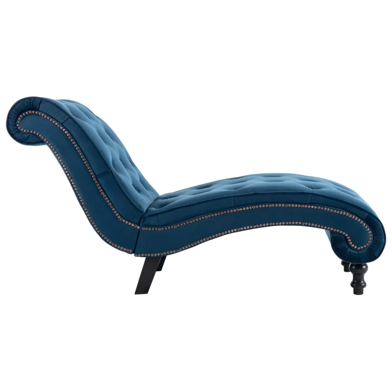 Méridienne chaise longue canapé pour intérieur en velours bleu capitonné DEC026118