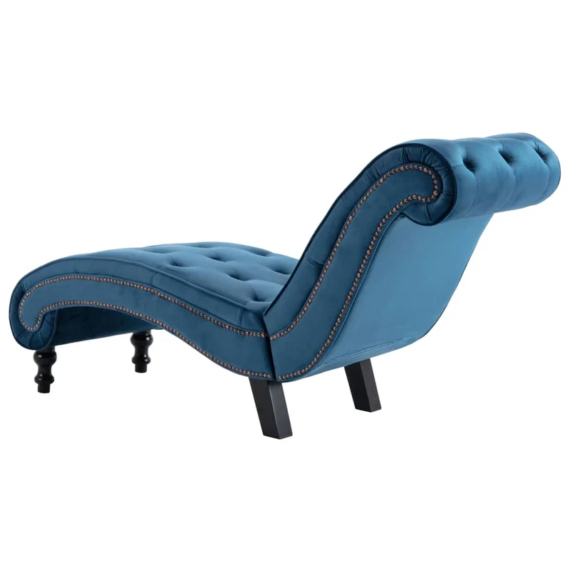 Méridienne chaise longue canapé pour intérieur en velours bleu capitonné DEC026118