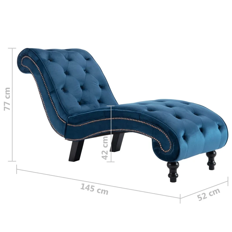 Méridienne chaise longue canapé pour intérieur en velours bleu capitonné DEC026118