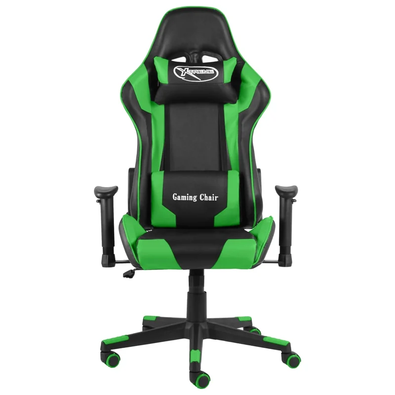 Fauteuil de bureau chaise gaming pivotante dossier inclinable en PVC vert DEC026055