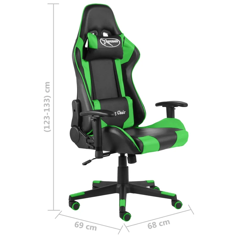 Fauteuil de bureau chaise gaming pivotante dossier inclinable en PVC vert DEC026055