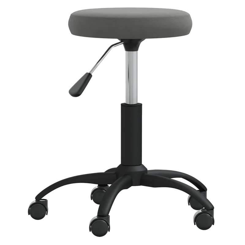 Tabouret de travail sur roulettes hauteur réglable en velours gris et acier DEC025045