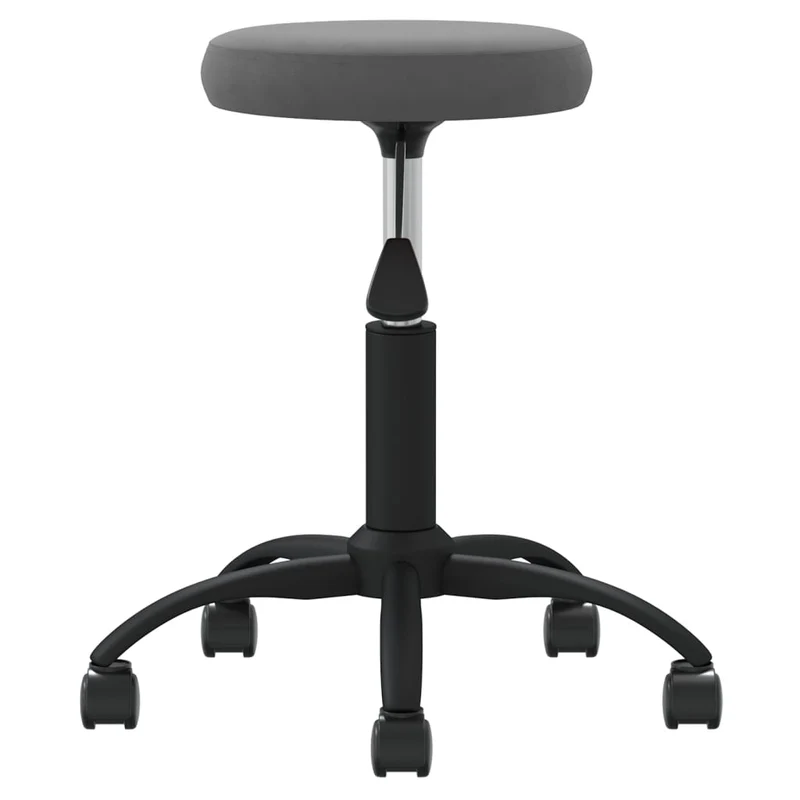 Tabouret de travail sur roulettes hauteur réglable en velours gris et acier DEC025045