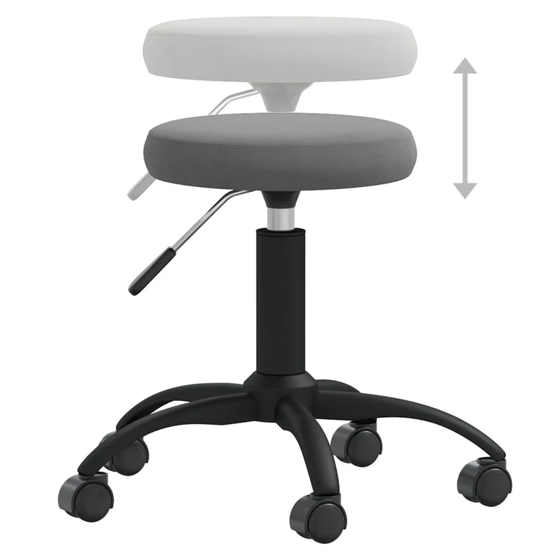 Tabouret de travail sur roulettes hauteur réglable en velours gris et acier DEC025045