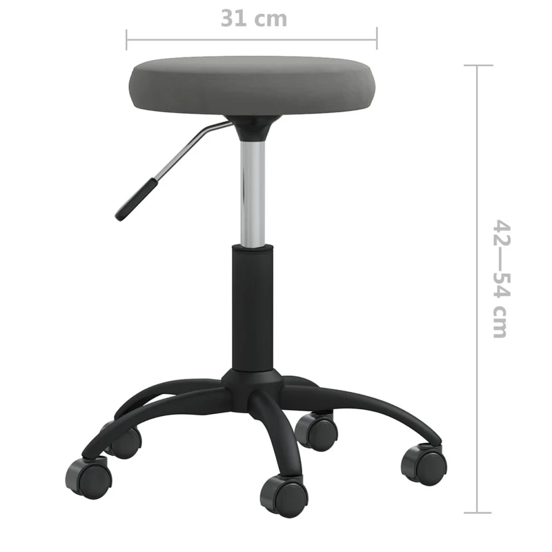 Tabouret de travail sur roulettes hauteur réglable en velours gris et acier DEC025045