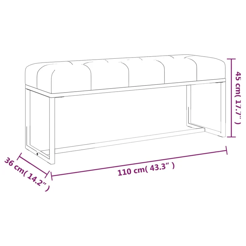 Banc de bout de lit design moderne 110 x 36 x 45 cm en velours gris capitonné cadre en métal doré DEC024812