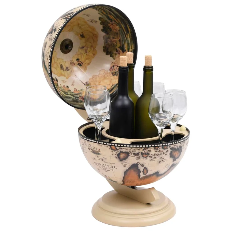 Support de vin globe de dessus de table bois d'eucalyptus blanc blanc DEC024448